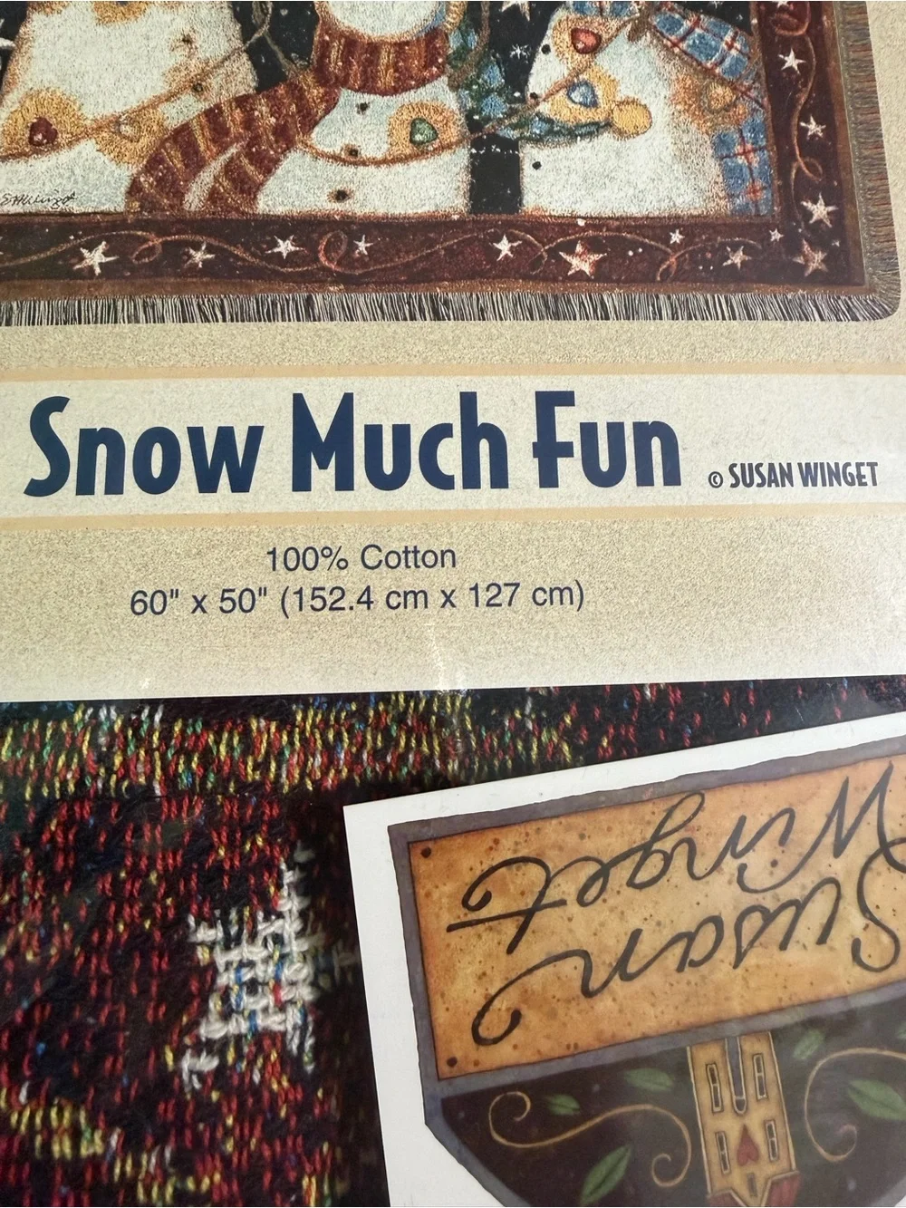 Susan Winget~ SNOW MUCH FUN~ 60”x 50” Woven Throw Blanket or Wall Hanging ~NWT